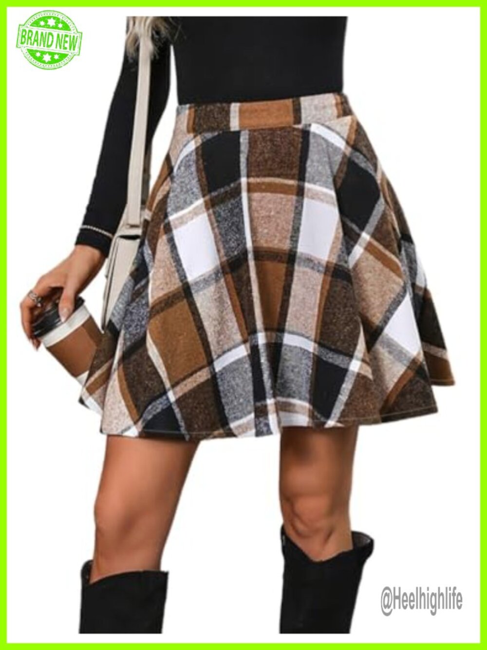 Wool Blend Plaid High Waisted A-Line Mini Skirt